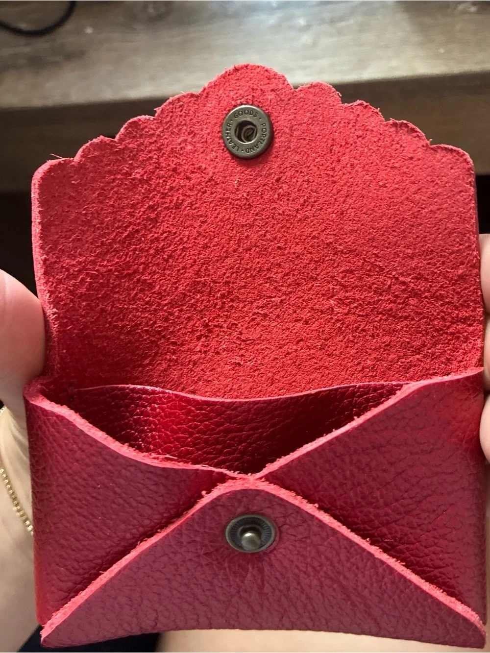 Portland Leather Goods  Deep Chili Red Mini Daisy wallet coin card purse Snap